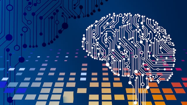 A computerized photo of a brain made from little dots and connecting lines.
